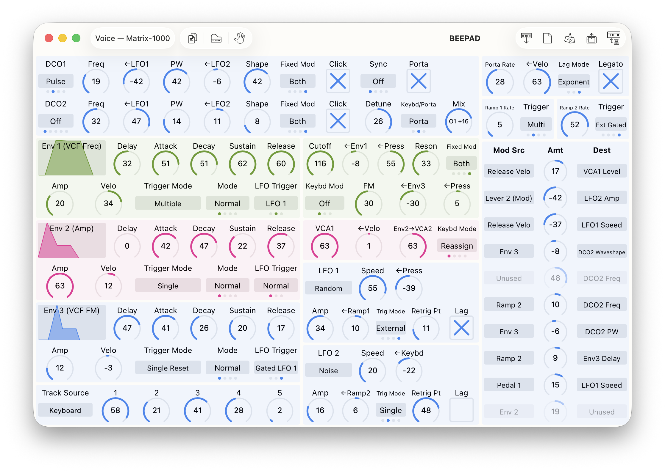 Oberheim Matrix-1000 editor in light mode