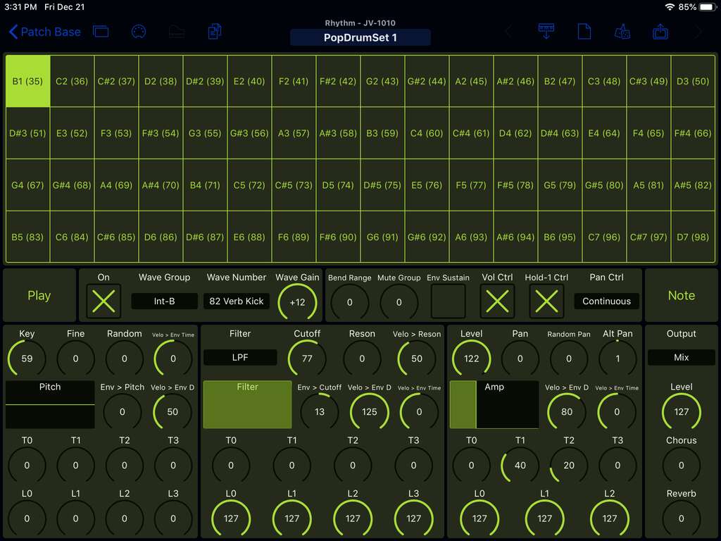 Roland JV-1010 Editor Screenshot