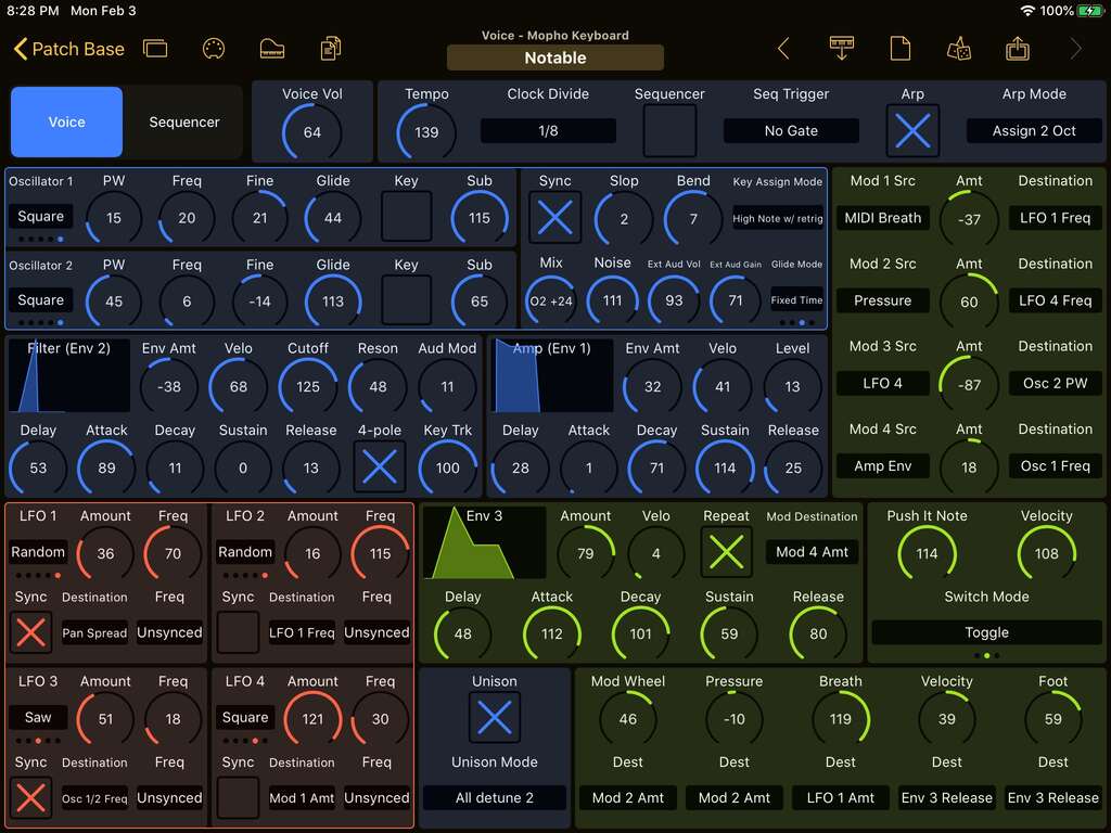 Dave Smith Instruments Mopho Keyboard Editor Screenshot