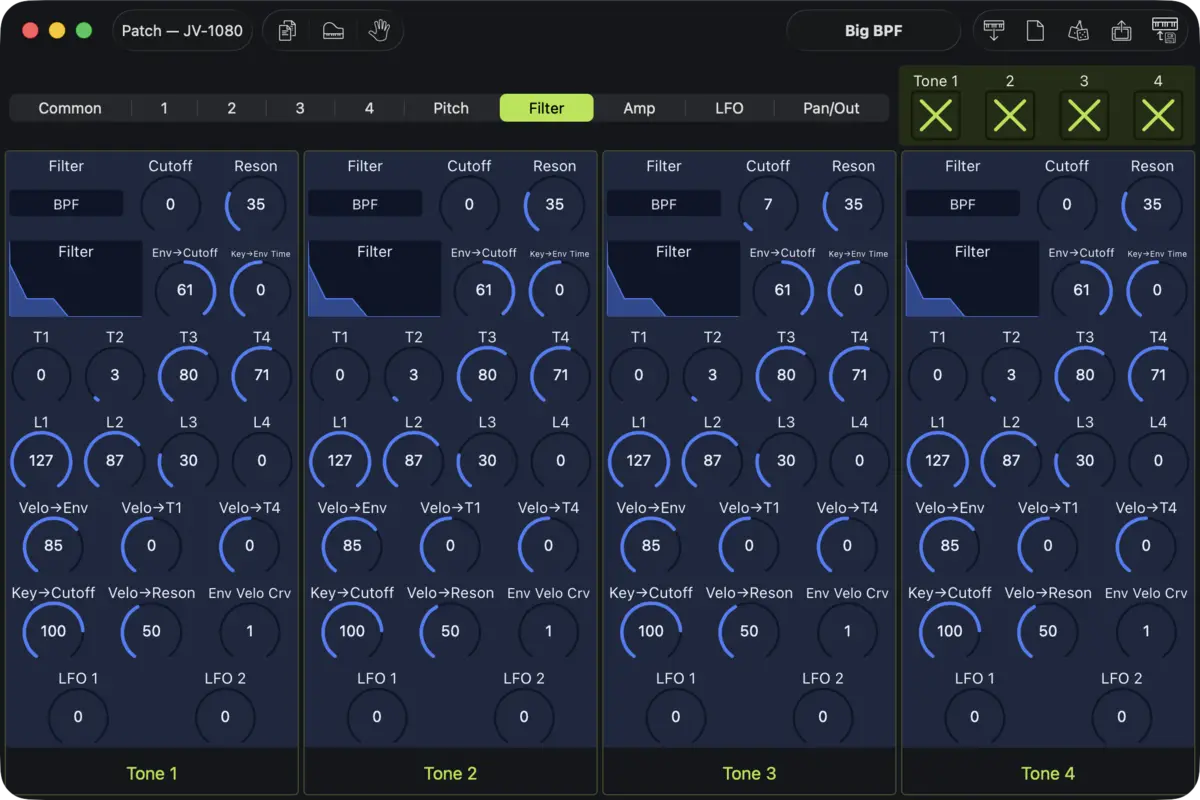 Roland JV-1080 editor screenshot (Mac)