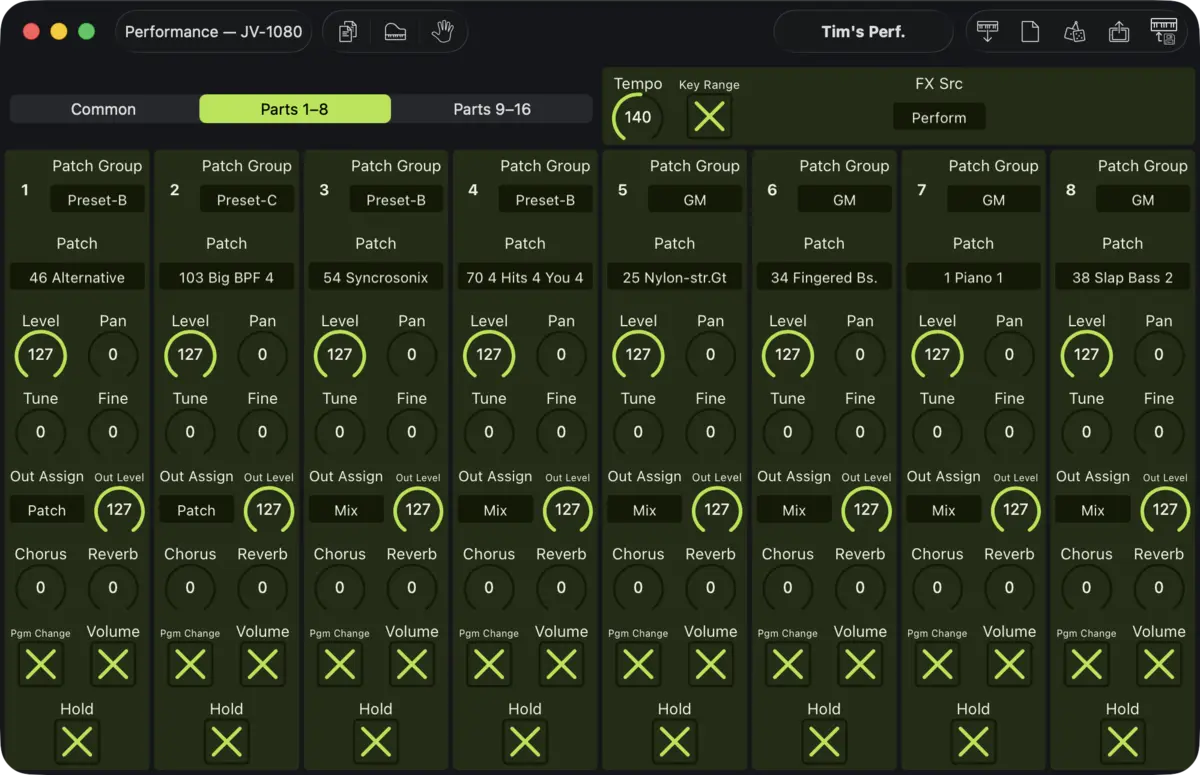 Roland JV-1080 editor screenshot (Mac)