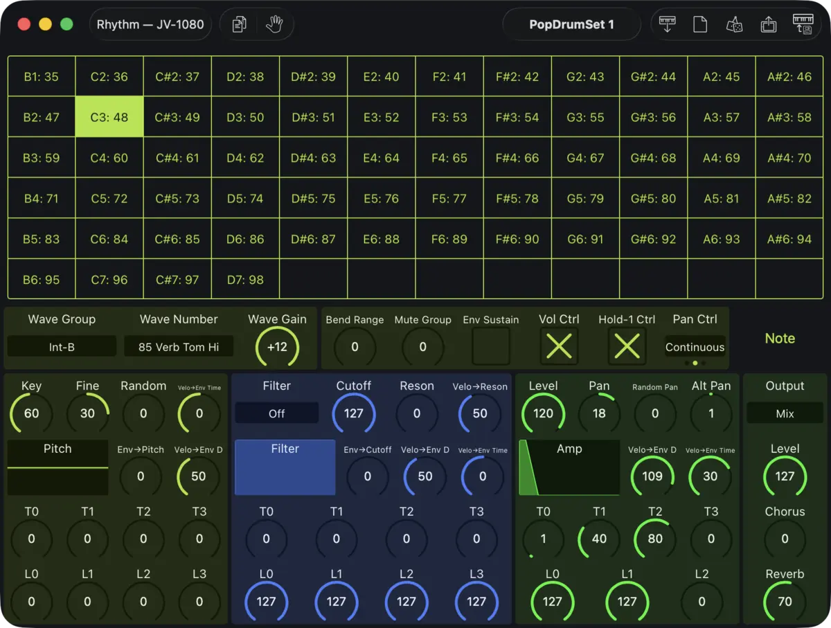 Roland JV-1080 editor screenshot (Mac)