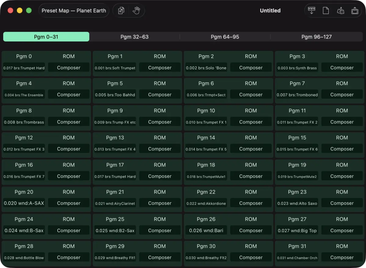 E-mu Planet Earth editor screenshot (Mac)