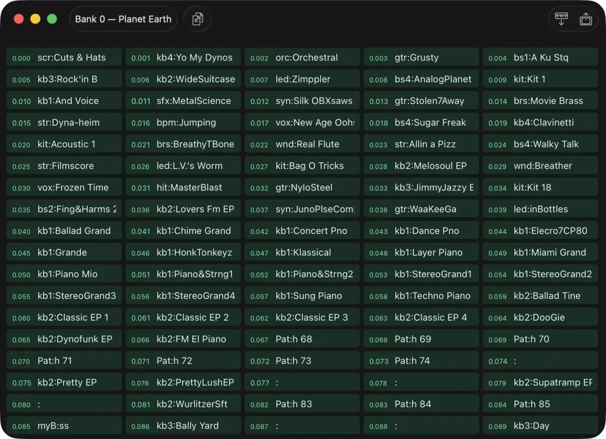 E-mu Planet Earth editor screenshot (Mac)