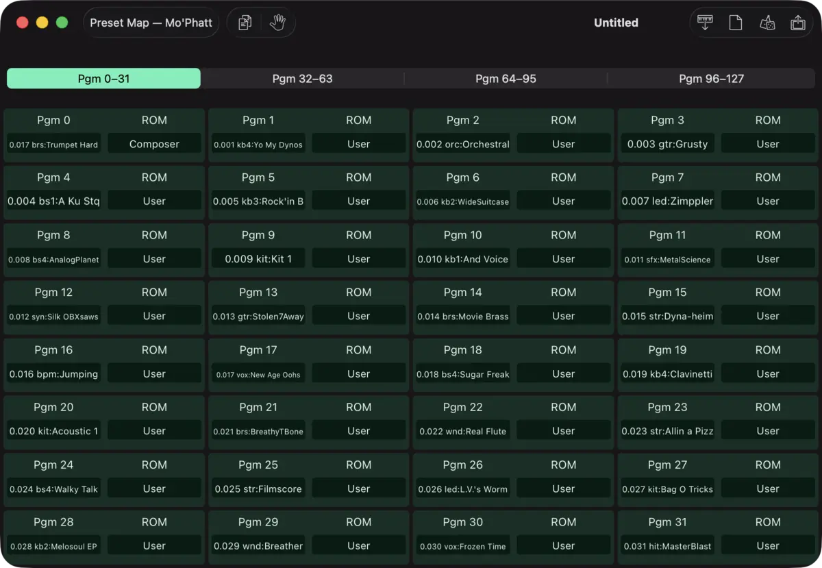 E-mu Mo'Phatt editor screenshot (Mac)