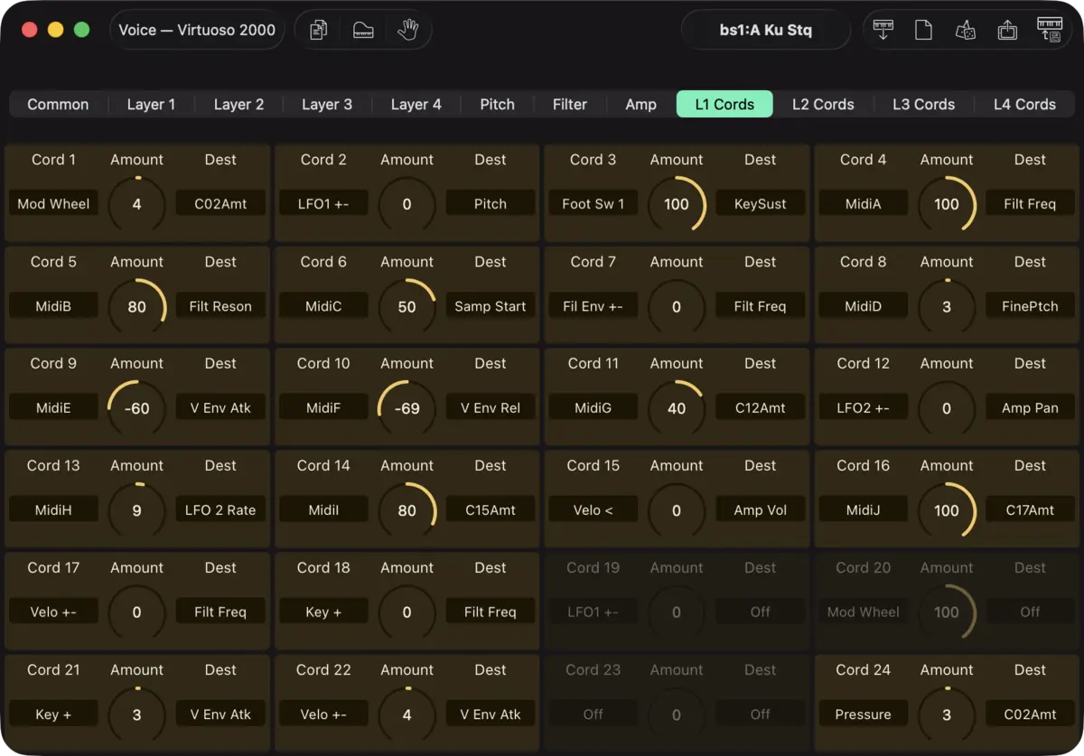 E-mu Virtuoso 2000 editor screenshot (Mac)