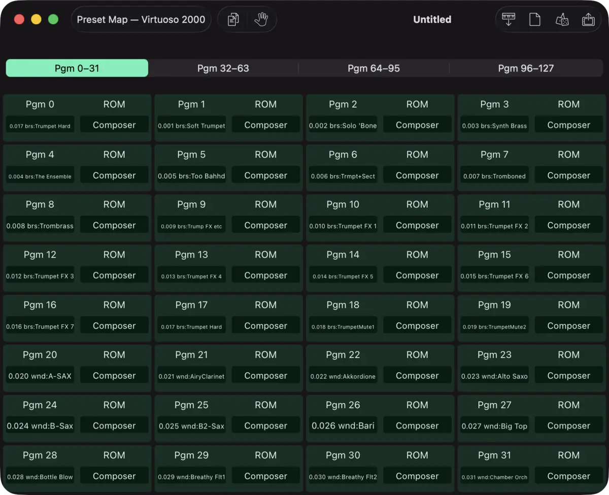 E-mu Virtuoso 2000 editor screenshot (Mac)