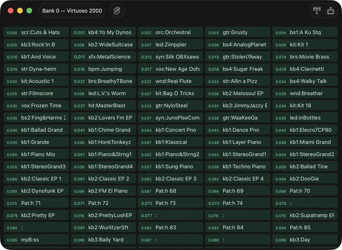 E-mu Virtuoso 2000 editor screenshot (Mac)