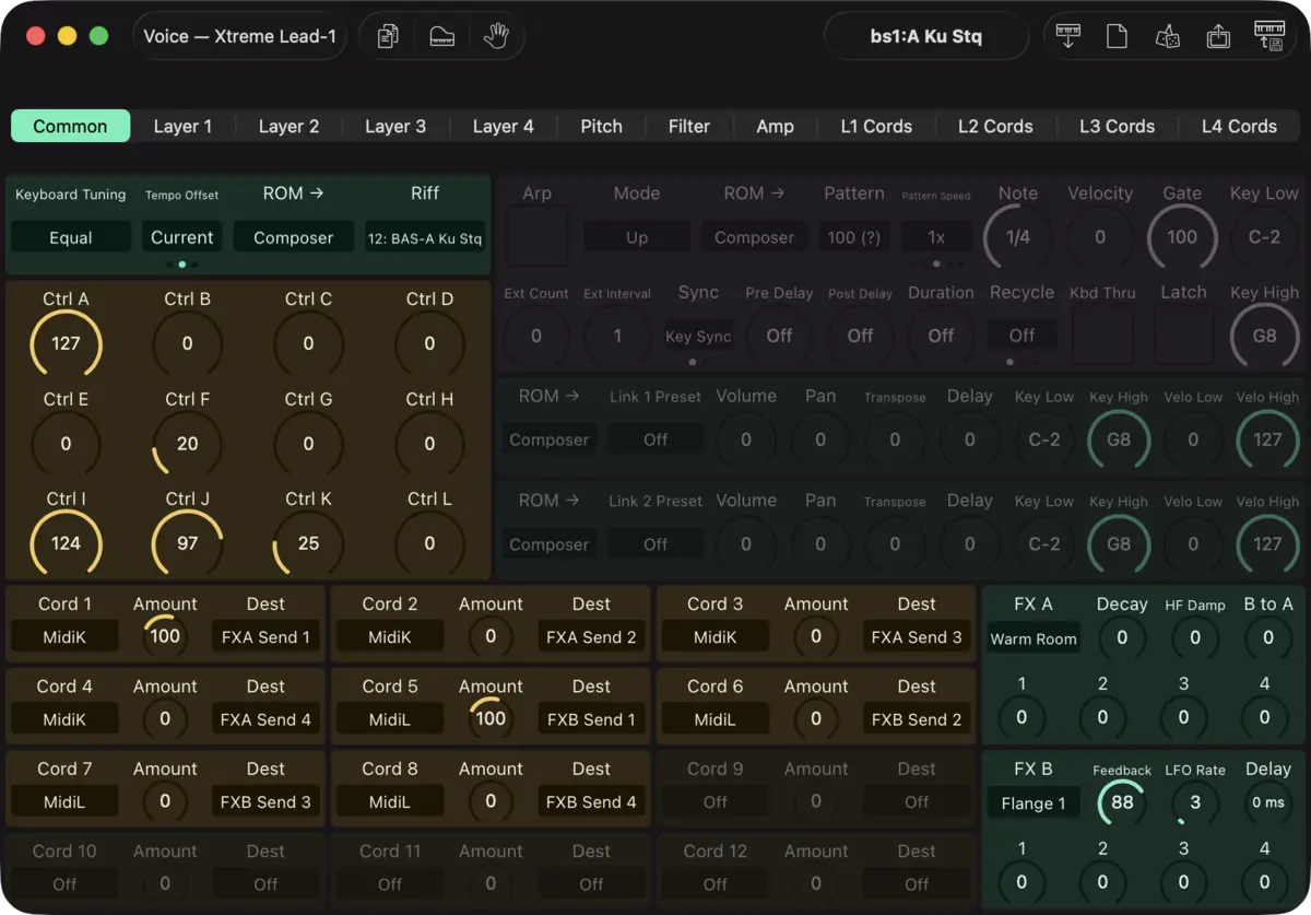 E-mu Xtreme Lead-1 editor screenshot (Mac)