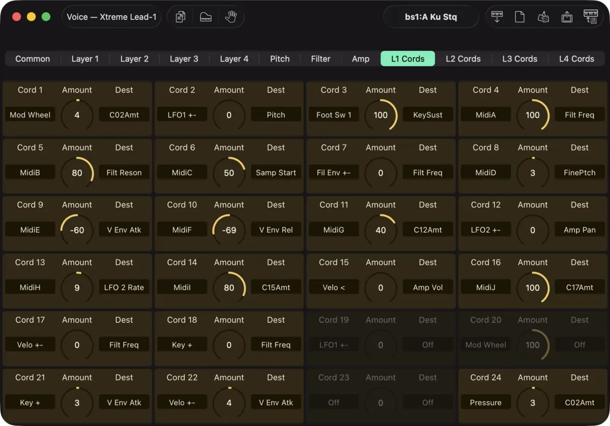 E-mu Xtreme Lead-1 editor screenshot (Mac)