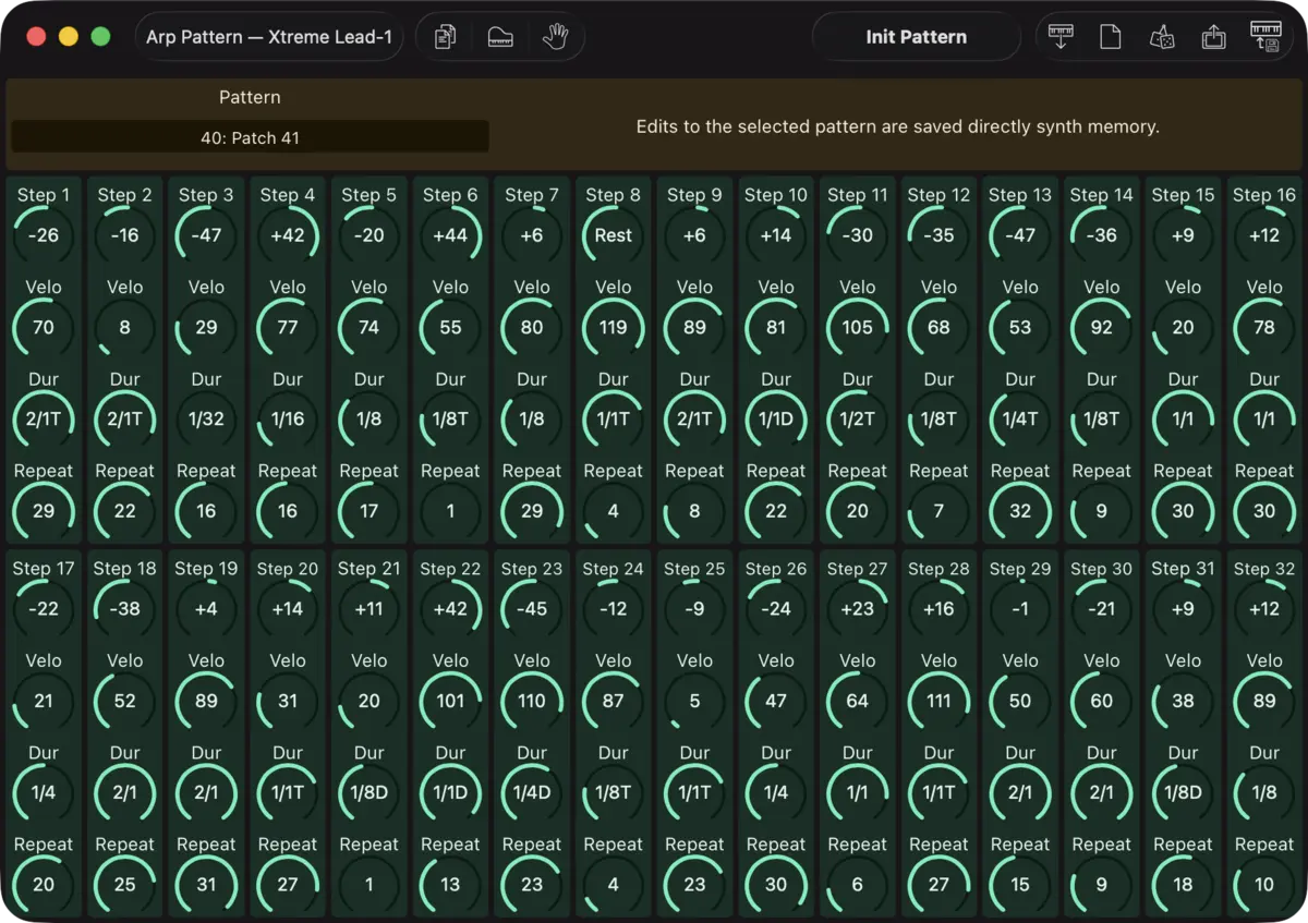 E-mu Xtreme Lead-1 editor screenshot (Mac)