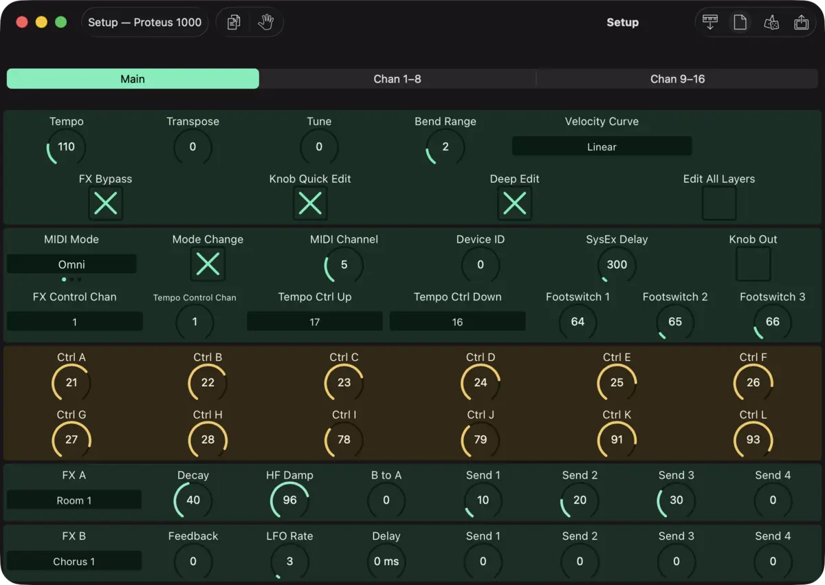 E-mu Proteus 1000 editor screenshot (Mac)