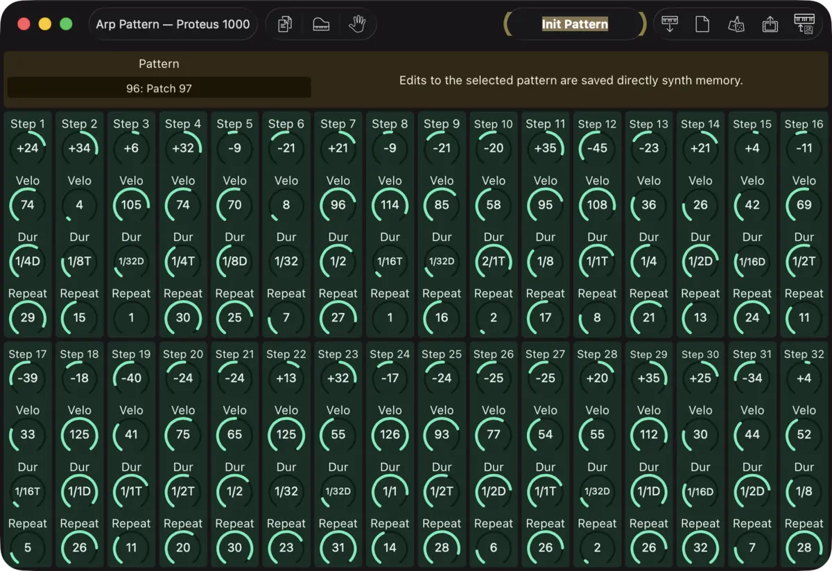 E-mu Proteus 1000 editor screenshot (Mac)