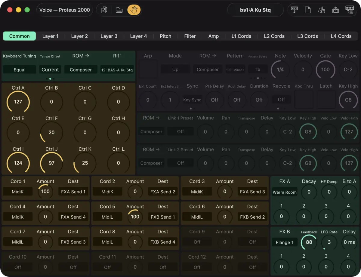 E-mu Proteus 2000 editor screenshot (Mac)