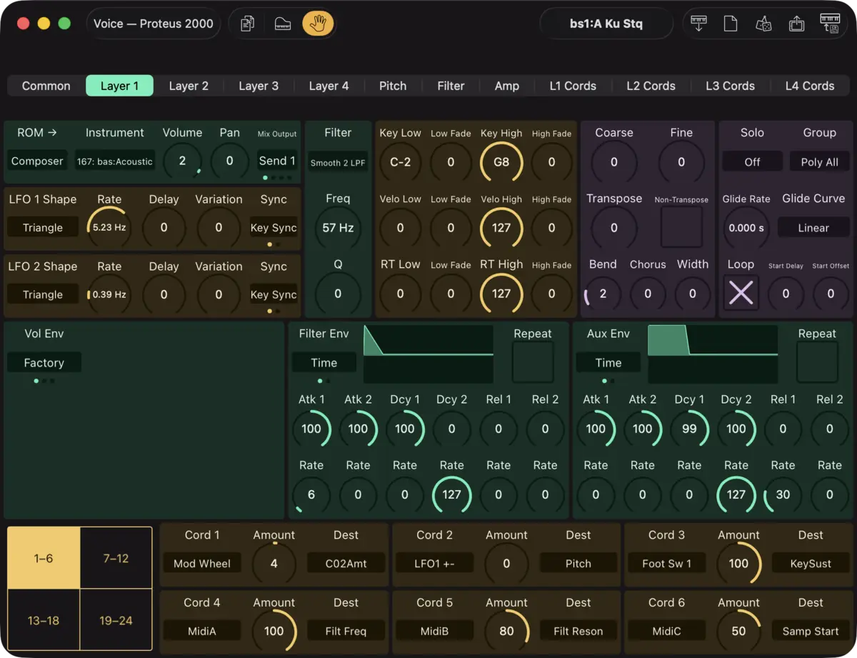 E-mu Proteus 2000 editor screenshot (Mac)