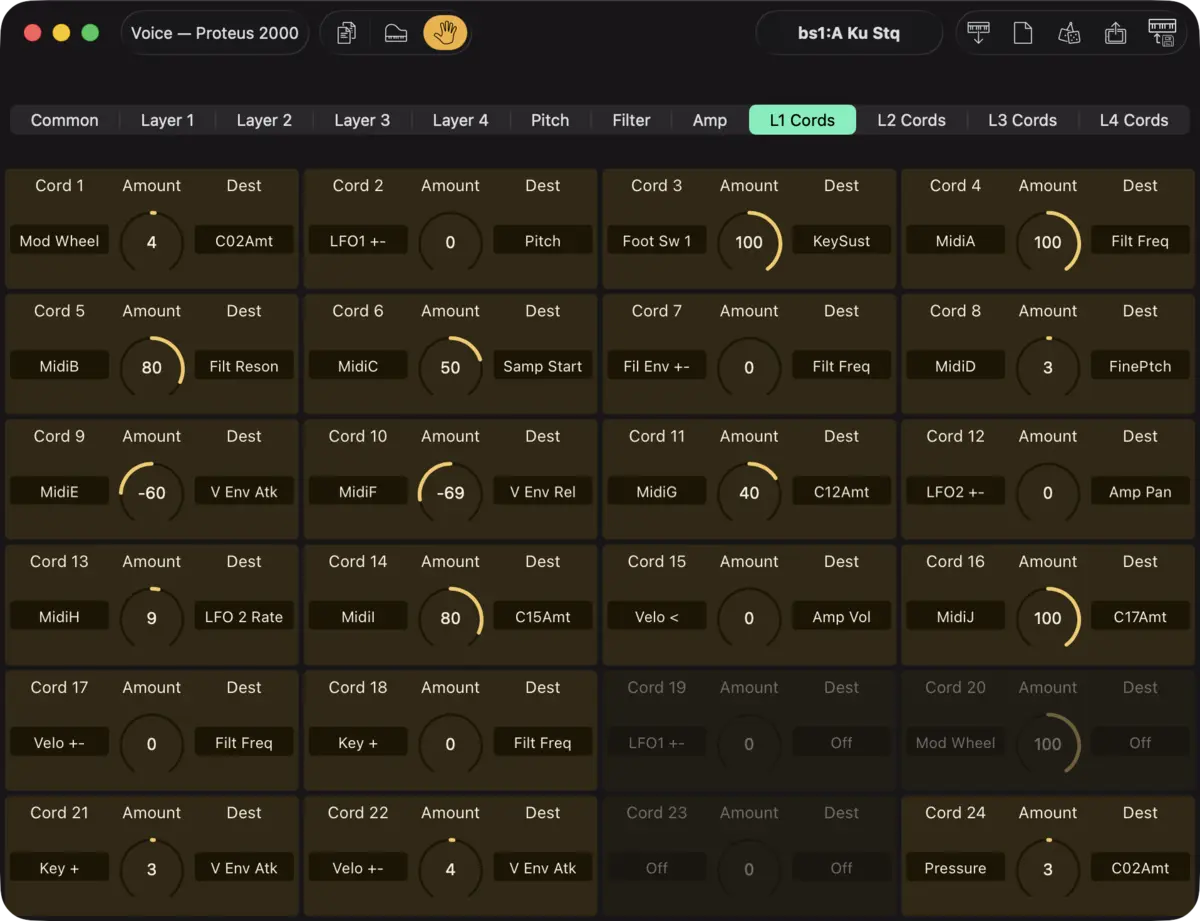 E-mu Proteus 2000 editor screenshot (Mac)