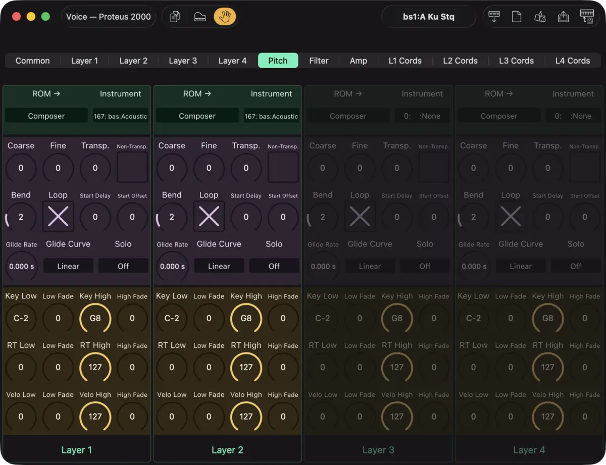 E-mu Proteus 2000 editor screenshot (Mac)
