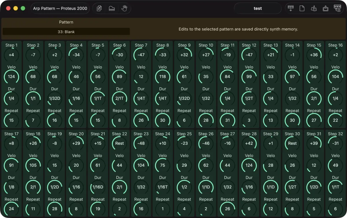 E-mu Proteus 2000 editor screenshot (Mac)