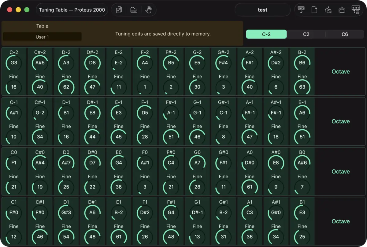 E-mu Proteus 2000 editor screenshot (Mac)