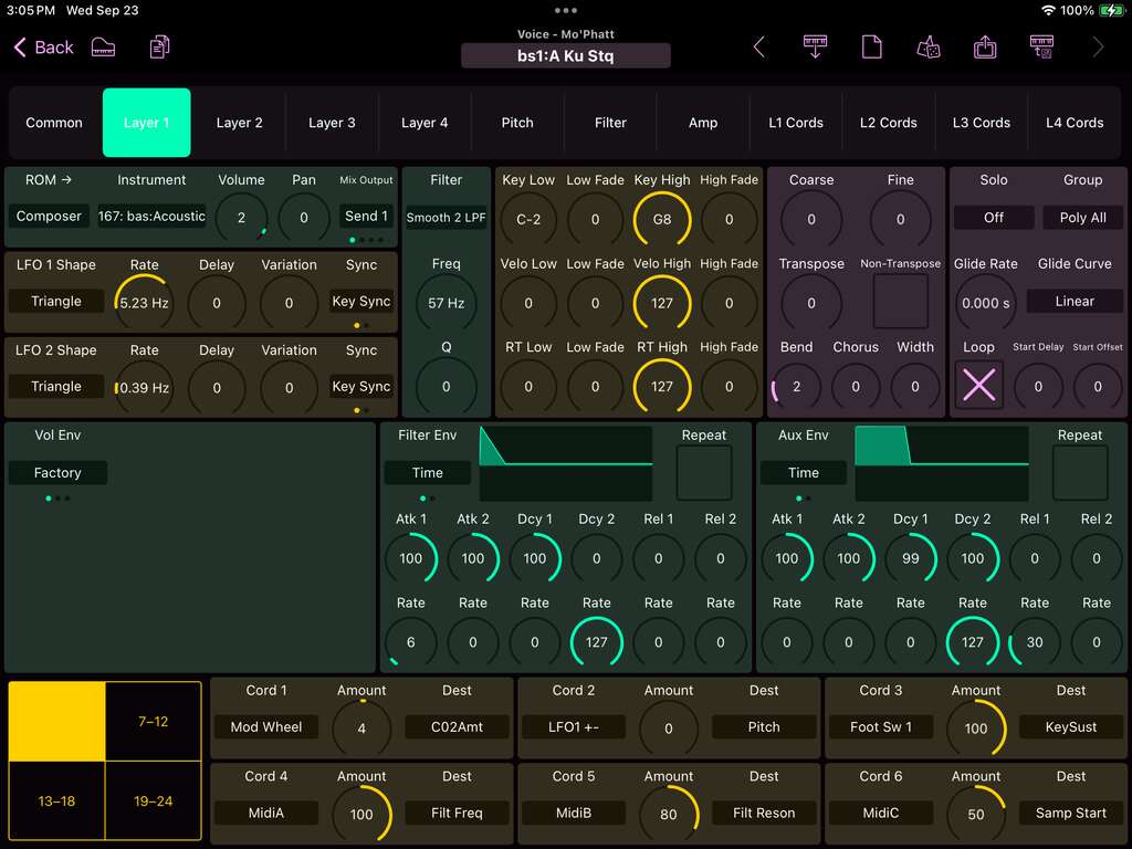 E-mu Mo'Phatt editor screenshot (iPad)
