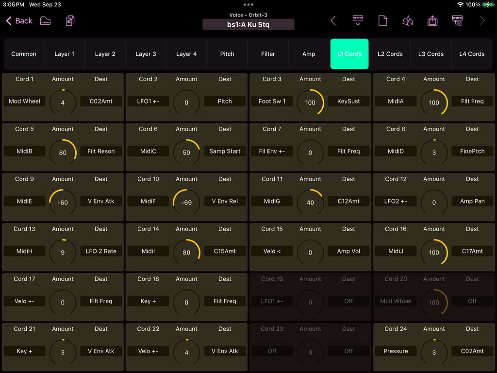 E-mu Orbit-3 editor screenshot (iPad)