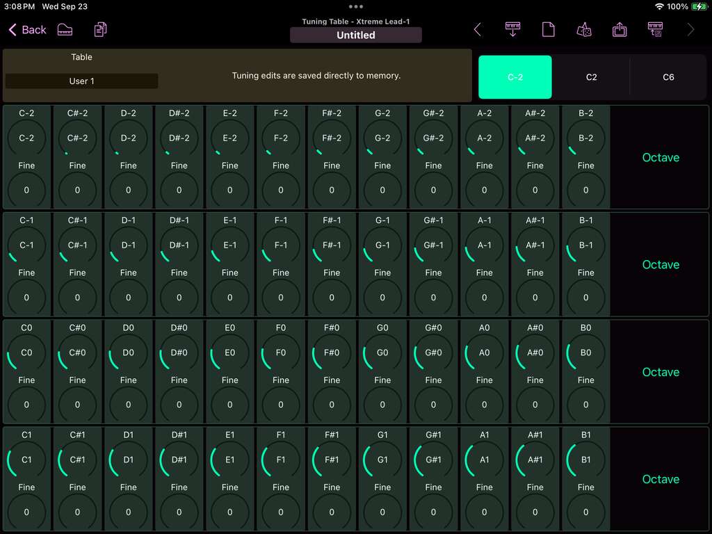 E-mu Xtreme Lead-1 editor screenshot (iPad)