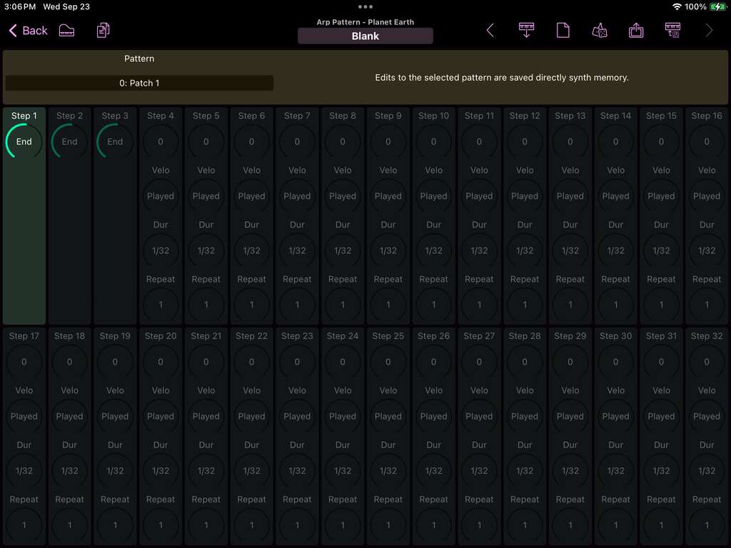 E-mu Planet Earth editor screenshot (iPad)