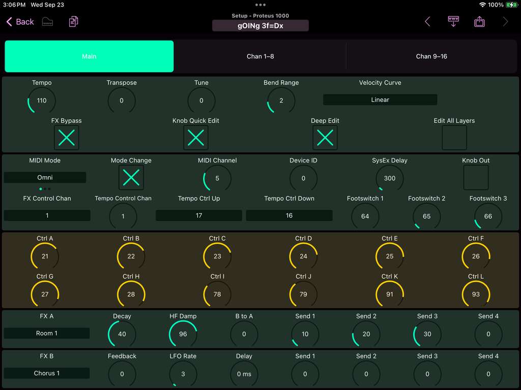 E-mu Proteus 1000 editor screenshot (iPad)