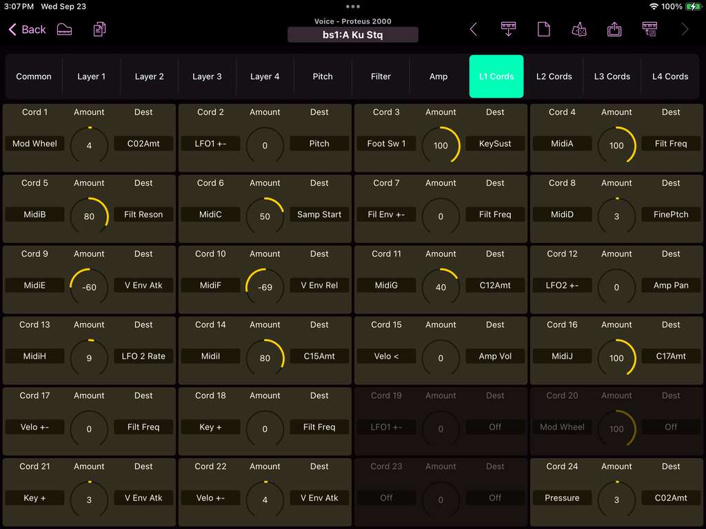 E-mu Proteus 2000 editor screenshot (iPad)