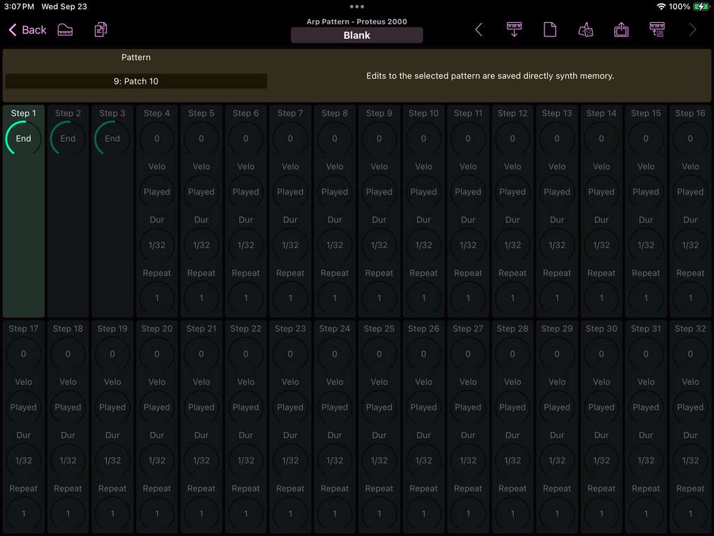 E-mu Proteus 2000 editor screenshot (iPad)