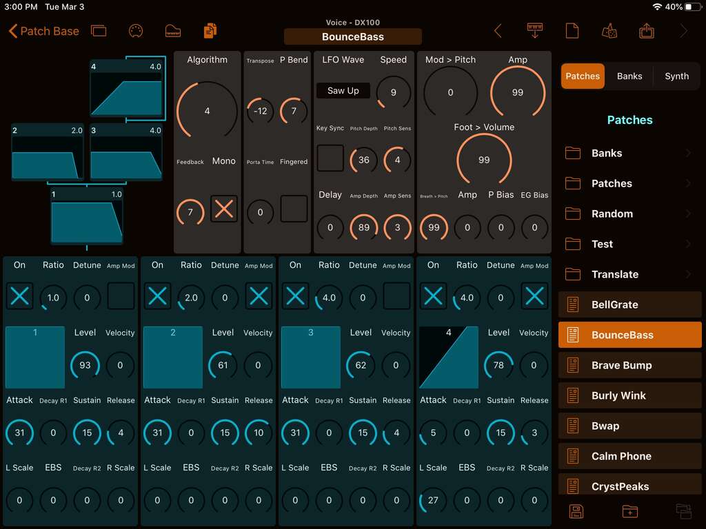 Yamaha DX100 Editor Screenshot