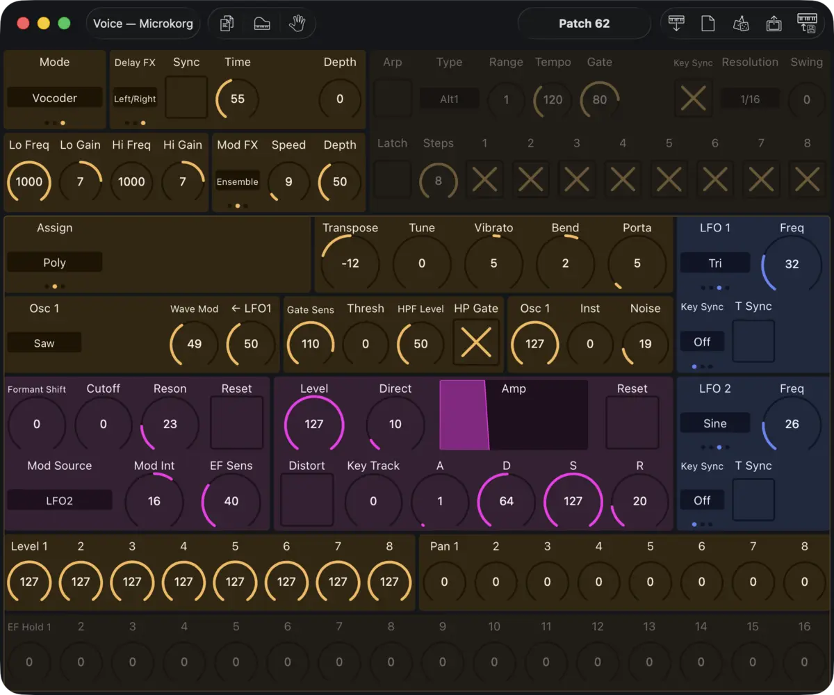 Korg microKorg editor screenshot (Mac)
