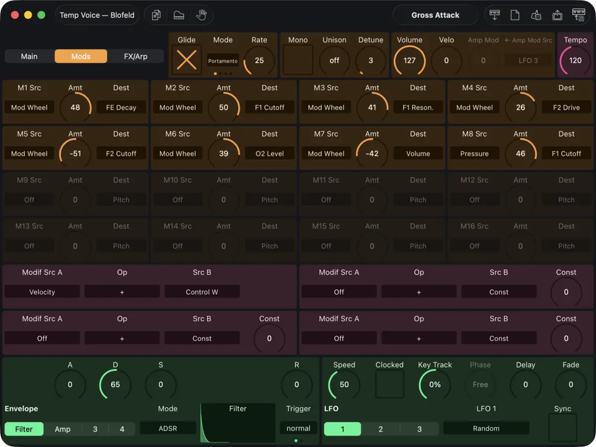Waldorf Blofeld editor screenshot (Mac)