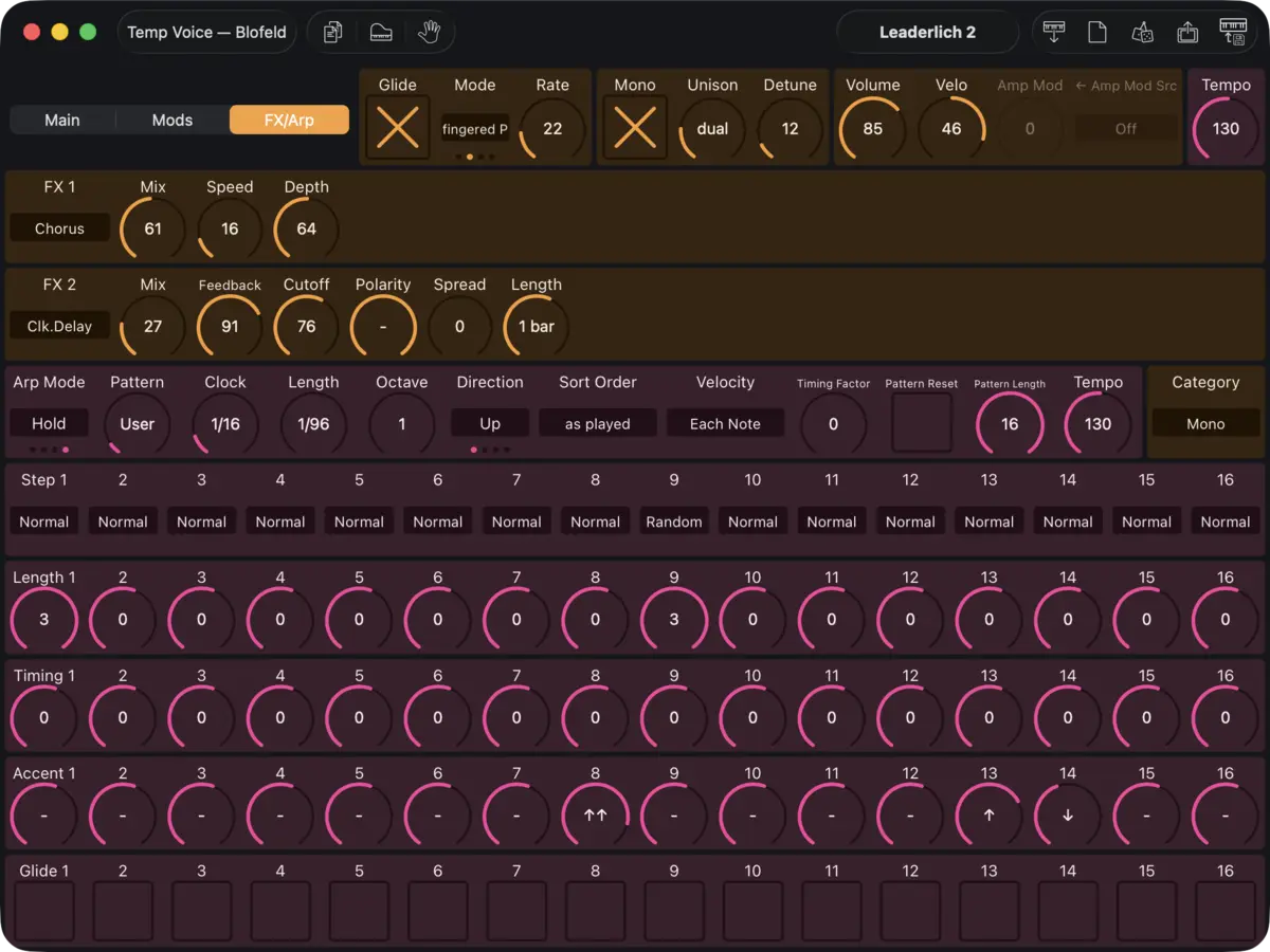 Waldorf Blofeld editor screenshot (Mac)