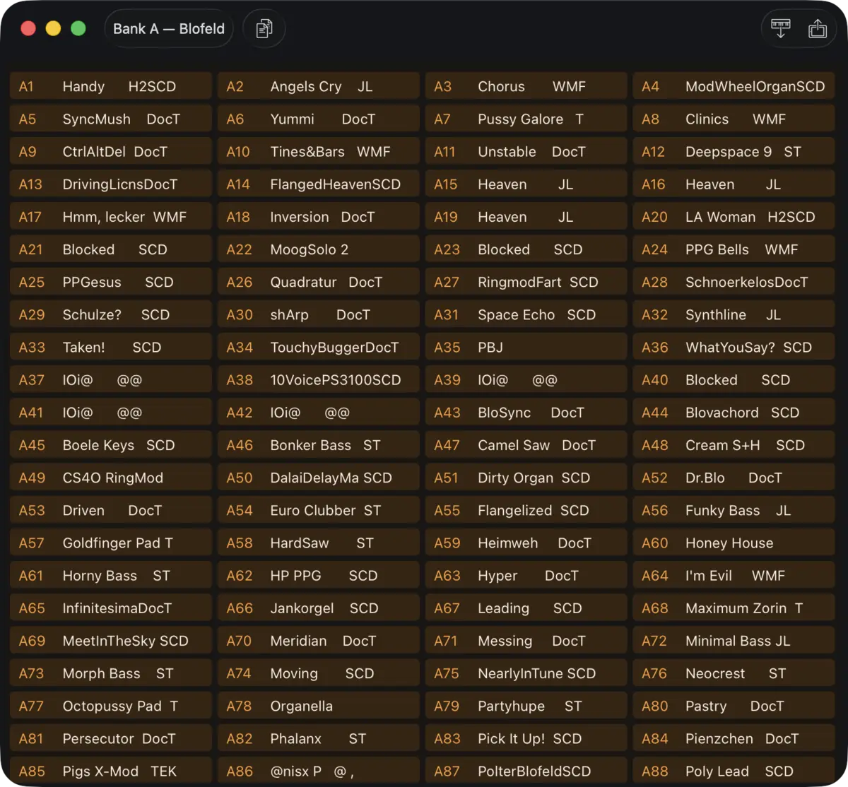 Waldorf Blofeld editor screenshot (Mac)