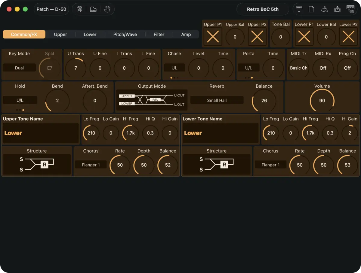 Roland D-50 editor screenshot (Mac)