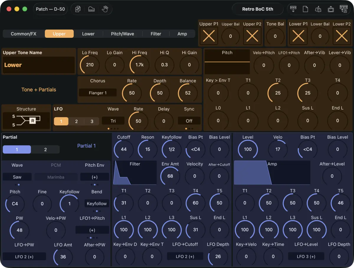 Roland D-50 editor screenshot (Mac)