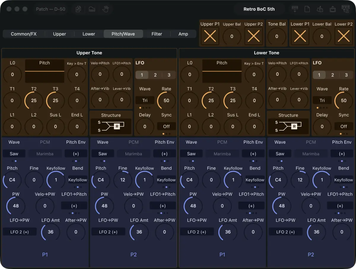 Roland D-50 editor screenshot (Mac)