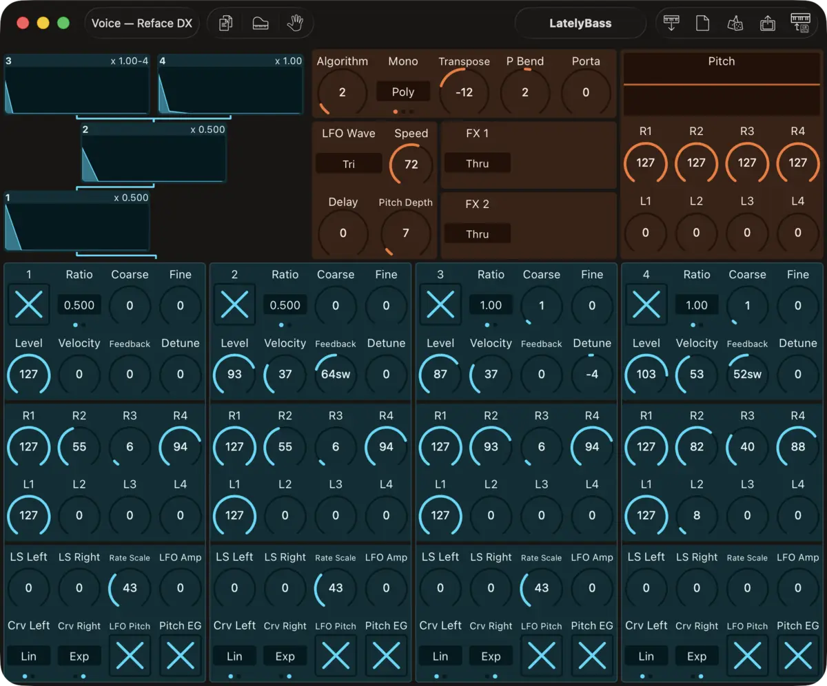 Yamaha Reface DX editor screenshot (Mac)