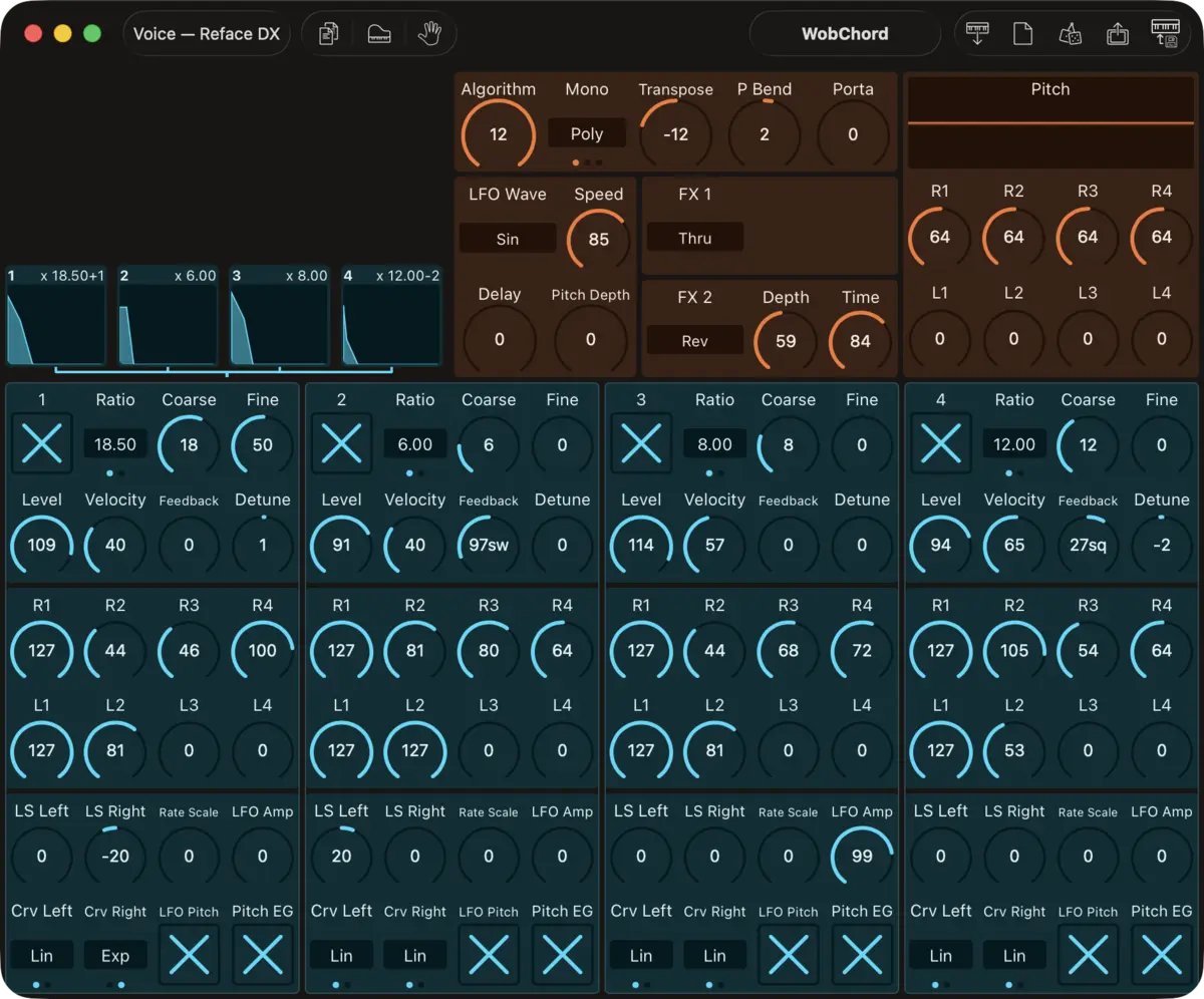 Yamaha Reface DX editor screenshot (Mac)