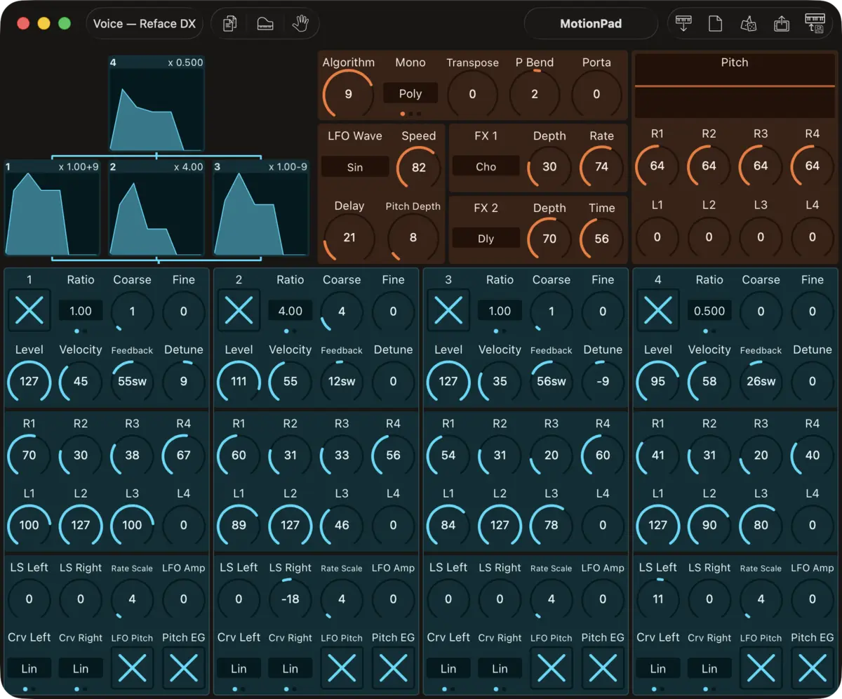 Yamaha Reface DX editor screenshot (Mac)