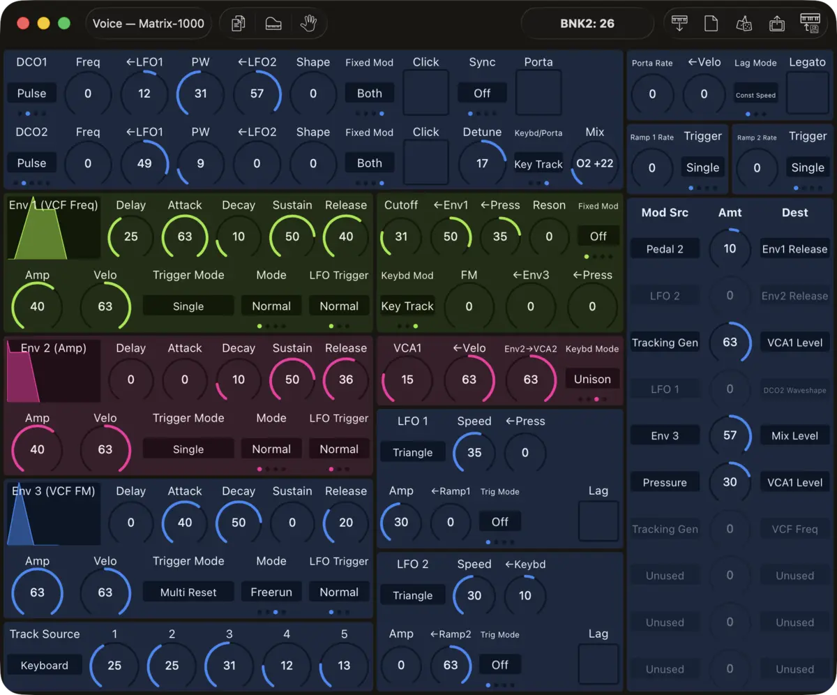 Oberheim Matrix-1000 editor screenshot (Mac)