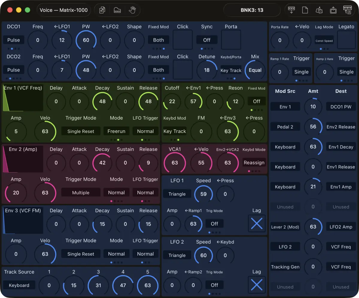 Oberheim Matrix-1000 editor screenshot (Mac)