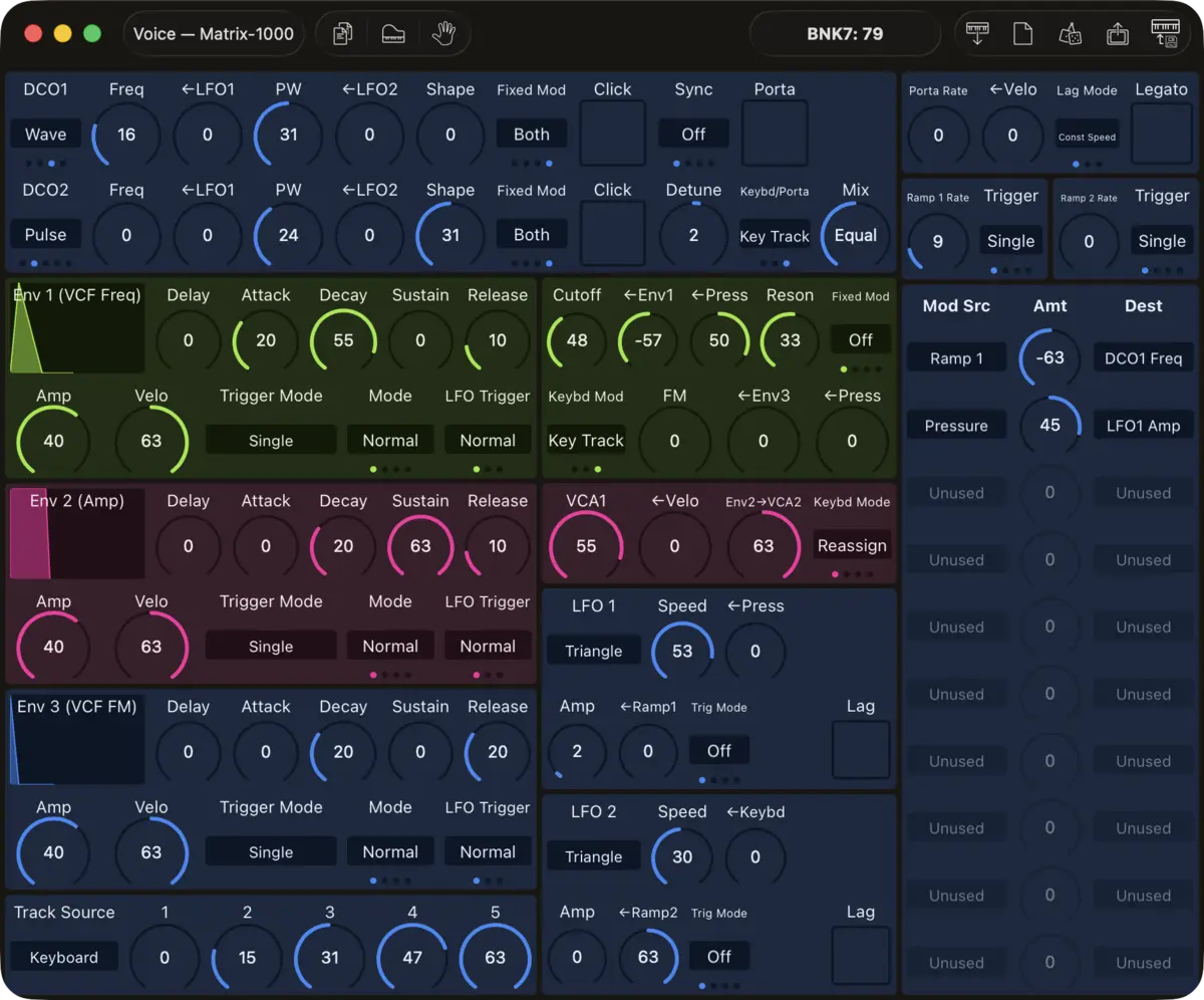 Oberheim Matrix-1000 editor screenshot (Mac)
