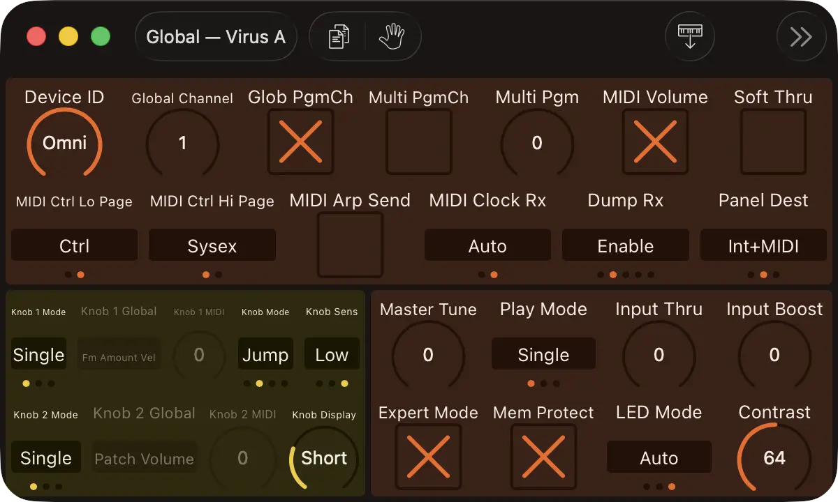 Access Virus A editor screenshot (Mac)