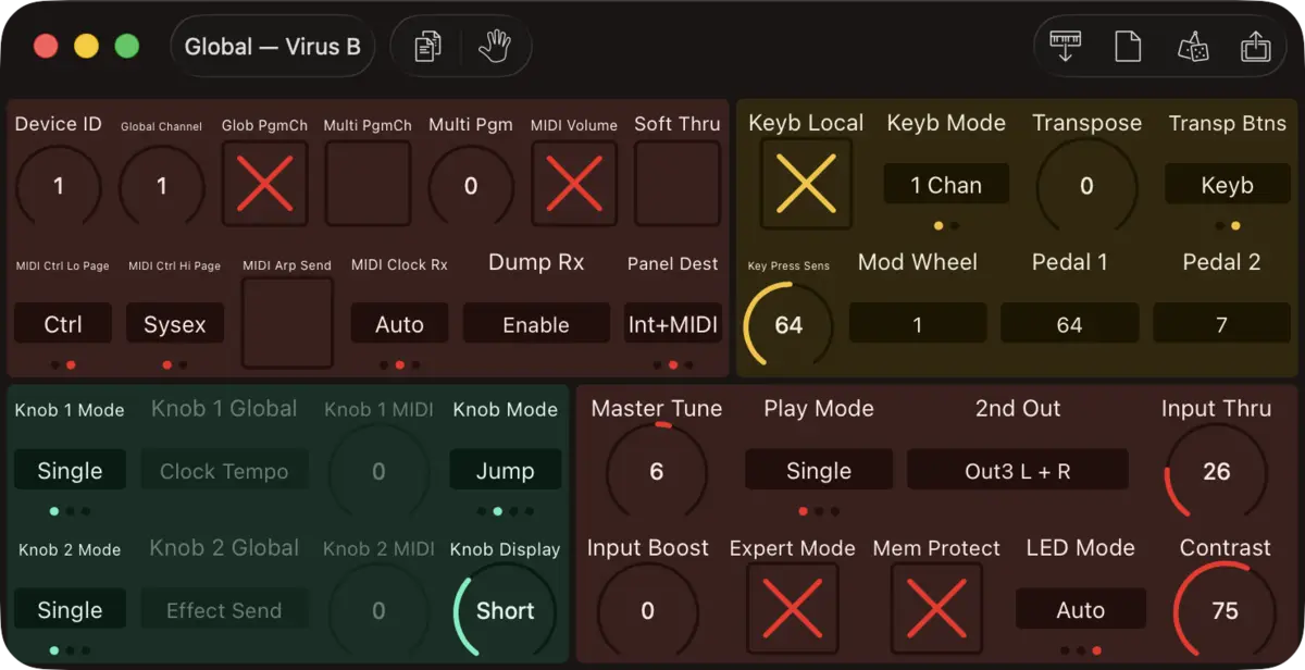 Access Virus B editor screenshot (Mac)