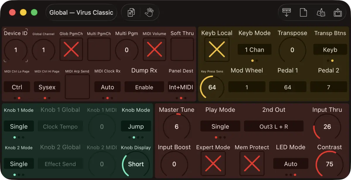 Access Virus Classic editor screenshot (Mac)