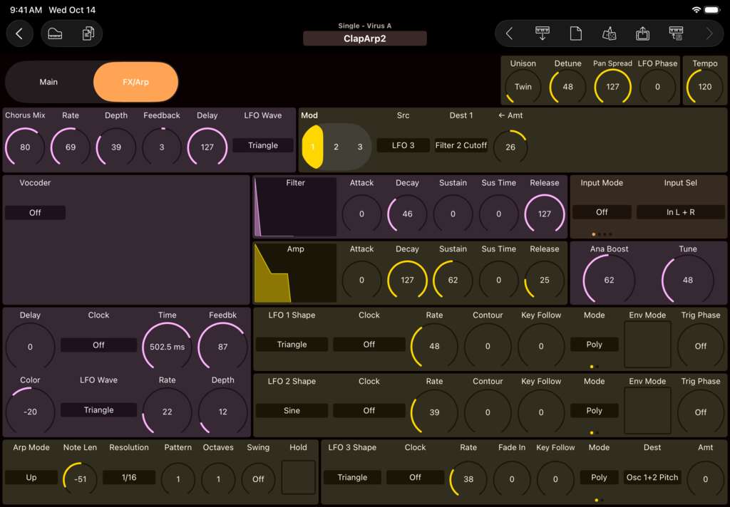 Access Virus A editor screenshot (iPad)
