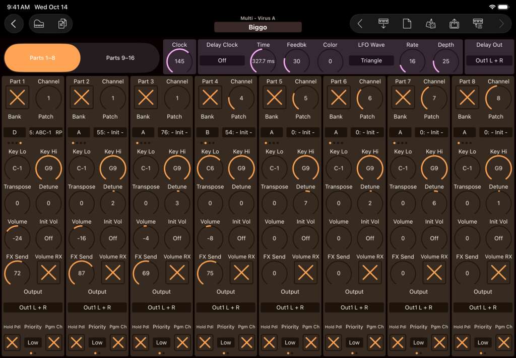 Access Virus A editor screenshot (iPad)