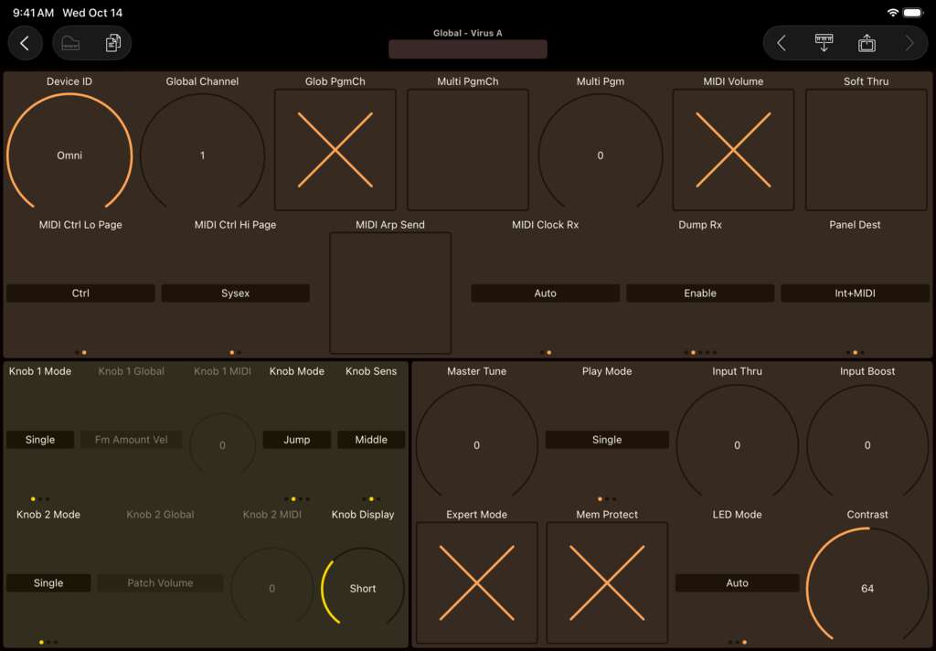 Access Virus A editor screenshot (iPad)